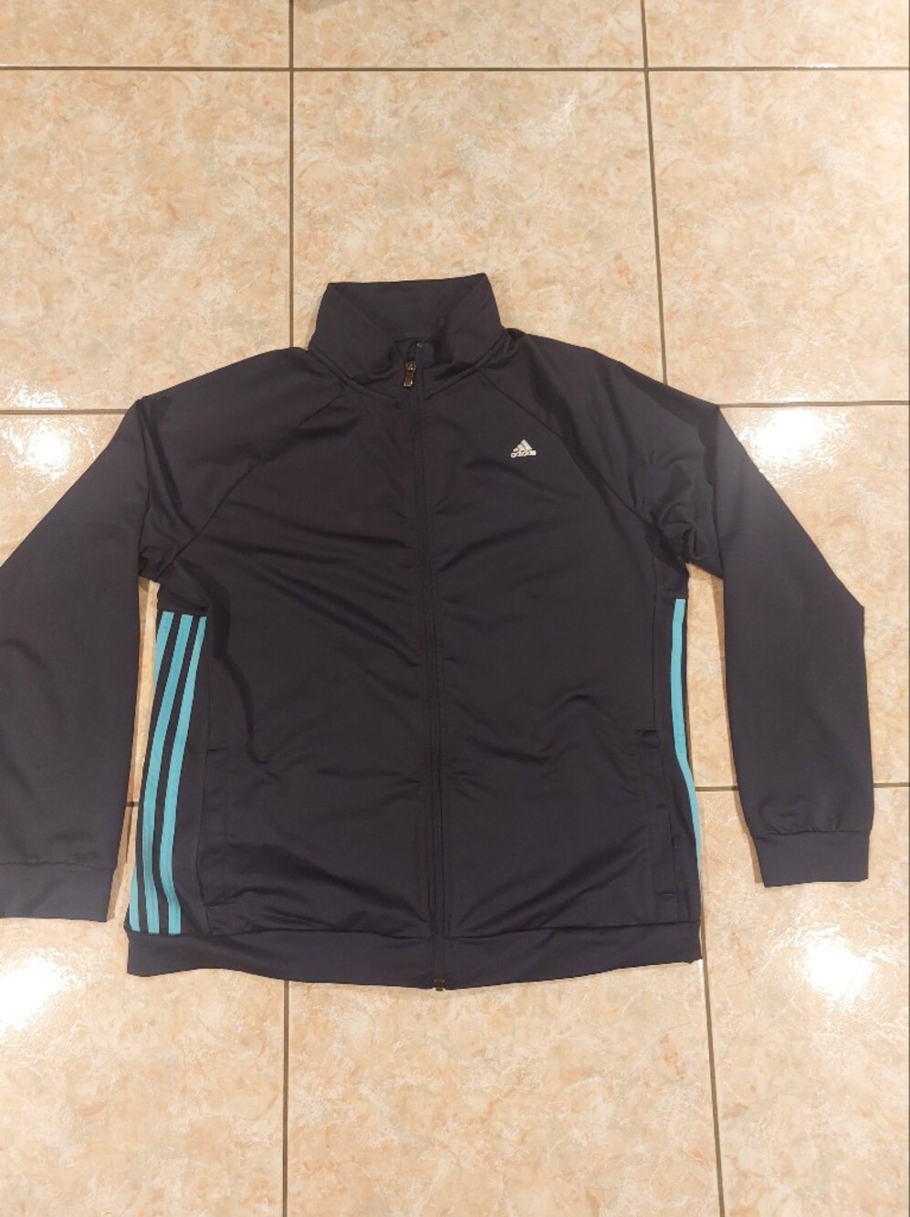 Women's Adidas Black Track Jacket with Teal Accent Stripes